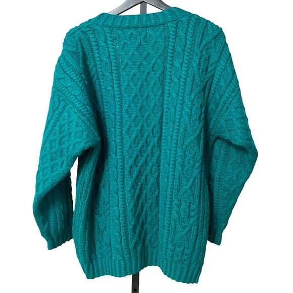 VTG Gap Wool Cable Knit Cardigan Emerald Green Small Hand Knit Cozy Grandpa - Picture 5 of 6